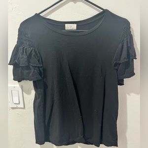 Anthropologie black ruffle sleeve tee